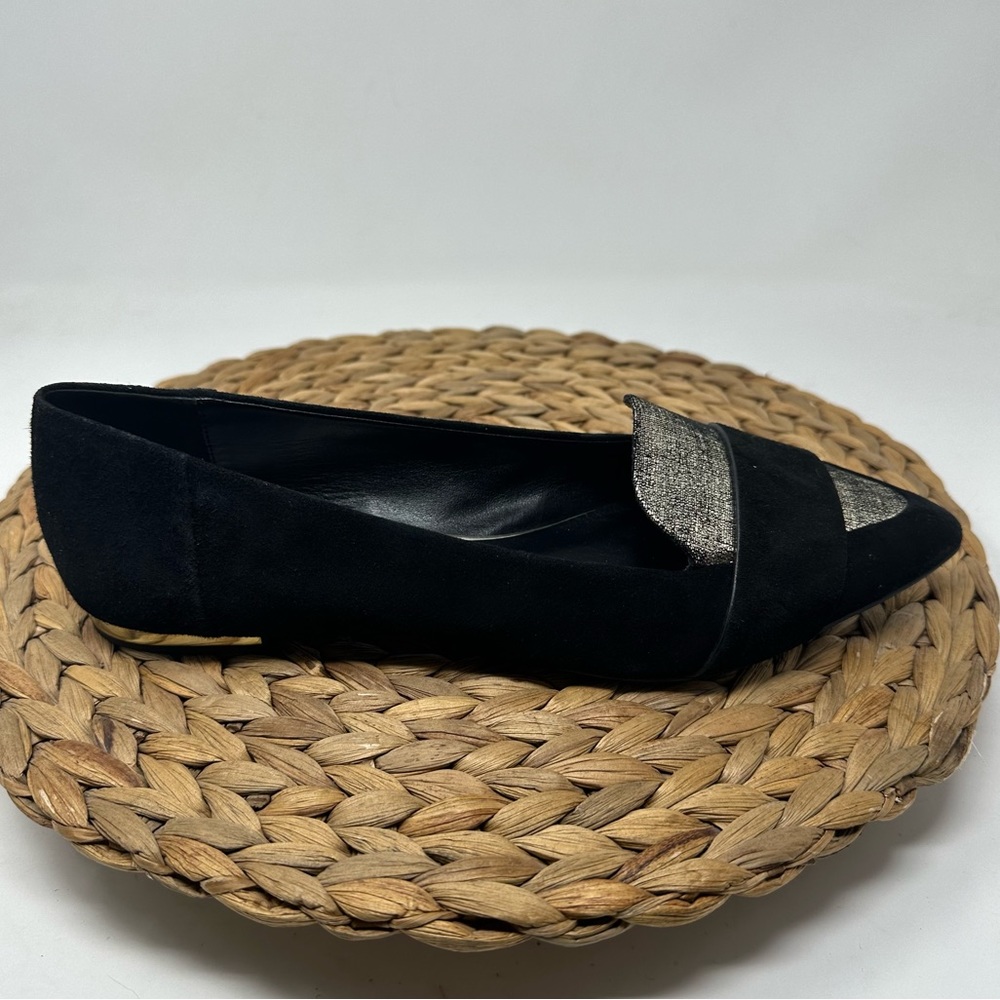 AERIN Imogen Flats Pointed Toe Black Metallic Size 9